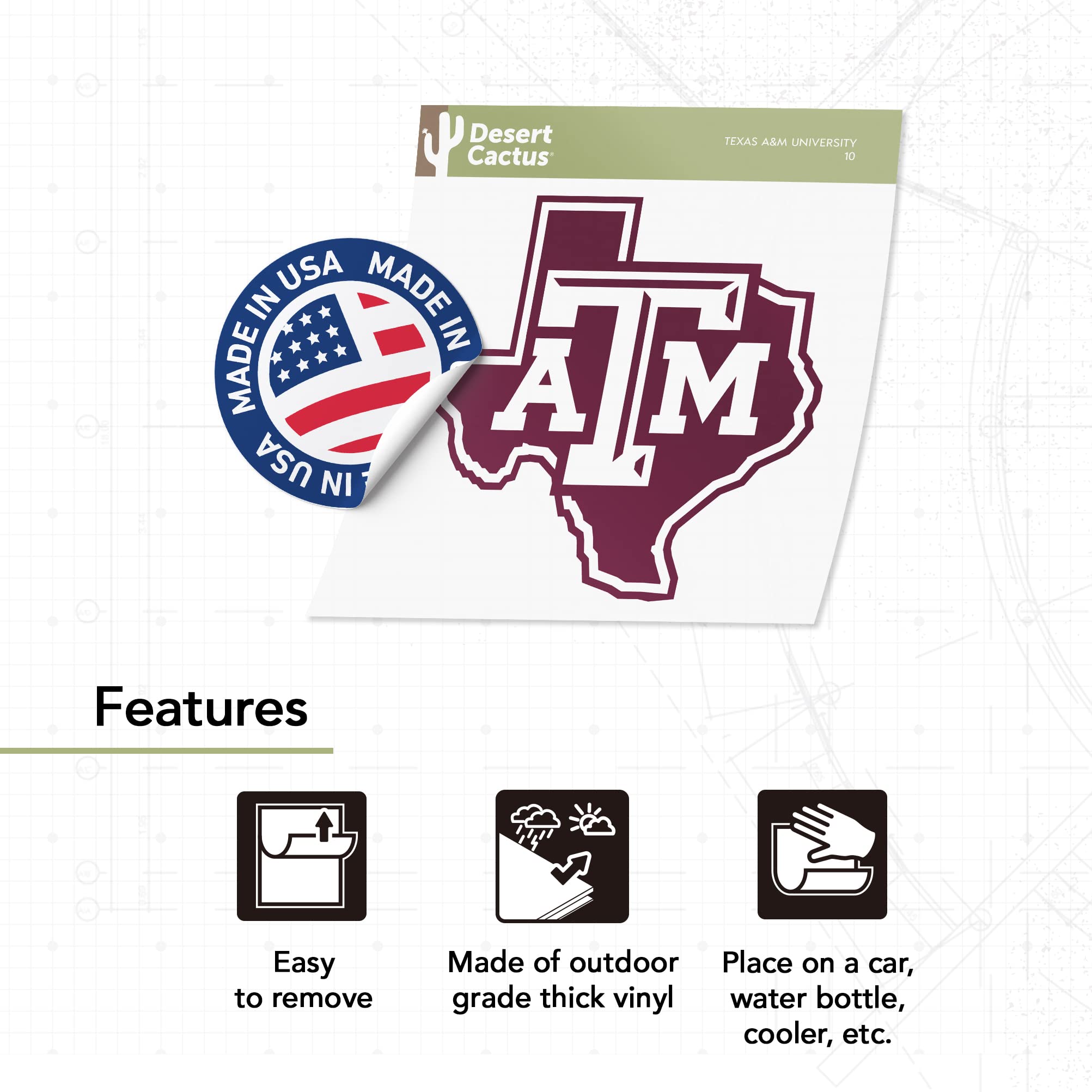 Desert Cactus Texas A&M University Stickers - Officially Licensed Aggies Vinyl Decals For Laptop, Car, Water Bottle - View #8