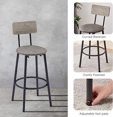 Miniatura 5 de Juego de mesa de bar y sillas de 3 piezas para 2, mesa de comedor redonda de 2 niveles y taburetes tapizados de poliuretano con respaldo, mesa de