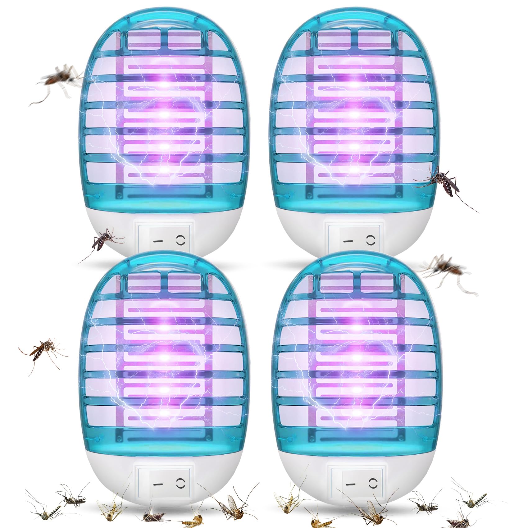 Lampada Antizanzare Elettrica,Elettrico Anti Zanzare Interno 4PCS Trappola per Zanzare Mosche con Luce UV LED Silenziosa Elettrico Zanzariera per Insetti Zanzare,Mosca,Falene
