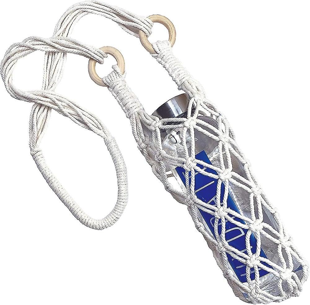 JOYHAPPST Macrame Water Bottle Carrier Cotton Bag Wine Holder For Hiking Cycling, Fitness