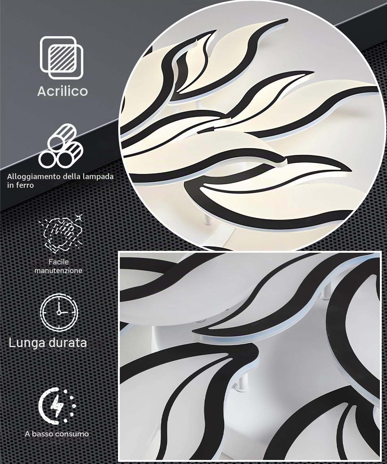 Moderna plafoniera a LED Lampada da soffitto dimmerabile per soggiorno con telecomando Lampadario 58W 6500K Plafoniere a forma di fiore per camera da letto sala da pranzo ufficio (Nero, 8 teste)