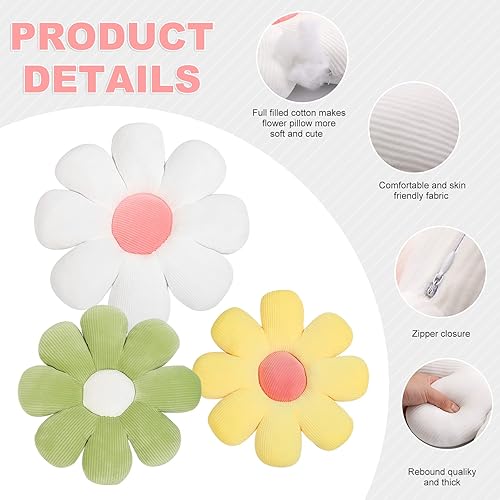 Miniatura 4 de Getmo Resin 3 cojines de suelo con forma de flor, cojín de asiento de margarita, bonita decoración de habitación, almohadas de piso de felpa para