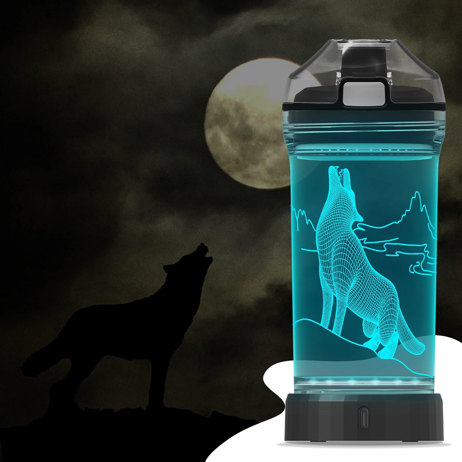 YuanDian Wolf Gifts, Light Up Boy Water Bottle with 3D Animal Wolf Design- 14 OZ Tritan BPA Free - Cool Drinking Cups Gift for School Baby Kids Child Christmas Holiday - Image 3