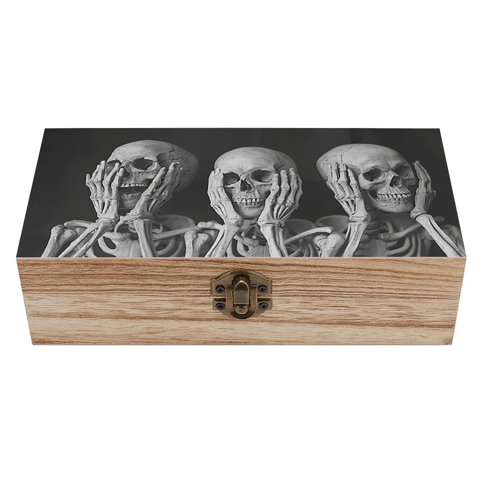 HLBSDM Vintage Wooden Storage Box Three Skeletons Pictures Keepsake Box for Jewelry Photos Letters Elegant Desktop Organizer for Home Office Decor