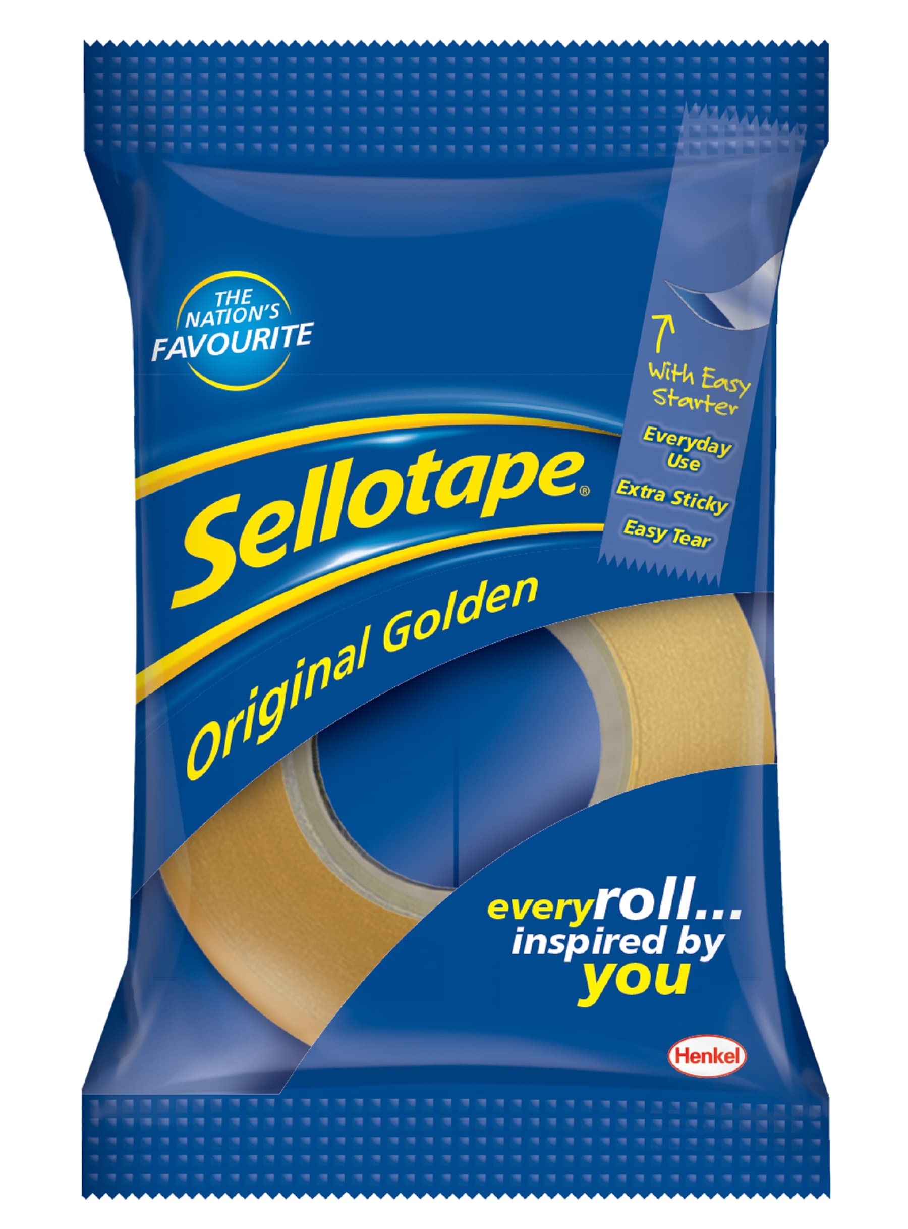 SellotapeOriginal Golden, Multi-Purpose Clear Tape for Household Objects, Clear Packing Tape for Sticking Envelopes or Cards, Easy to Use Packaging Tape, 24mm x 33m, Pack of 6