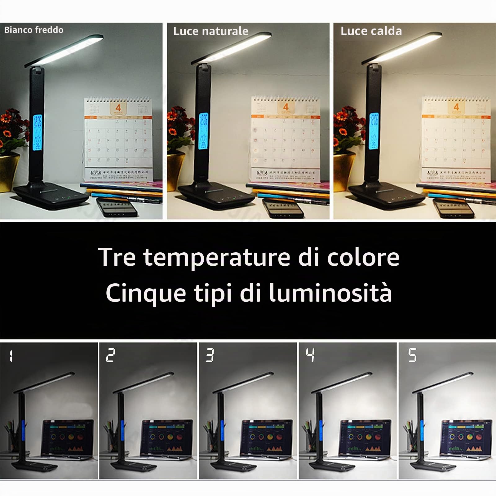 CSYY lampada led da tavolo con caricabatterie wireless da 10 W, ricarica USB, lampada da tavolo touch control con 3 modalità colore, 5 modalità di illuminazione per cameretta,ufficio (nero)