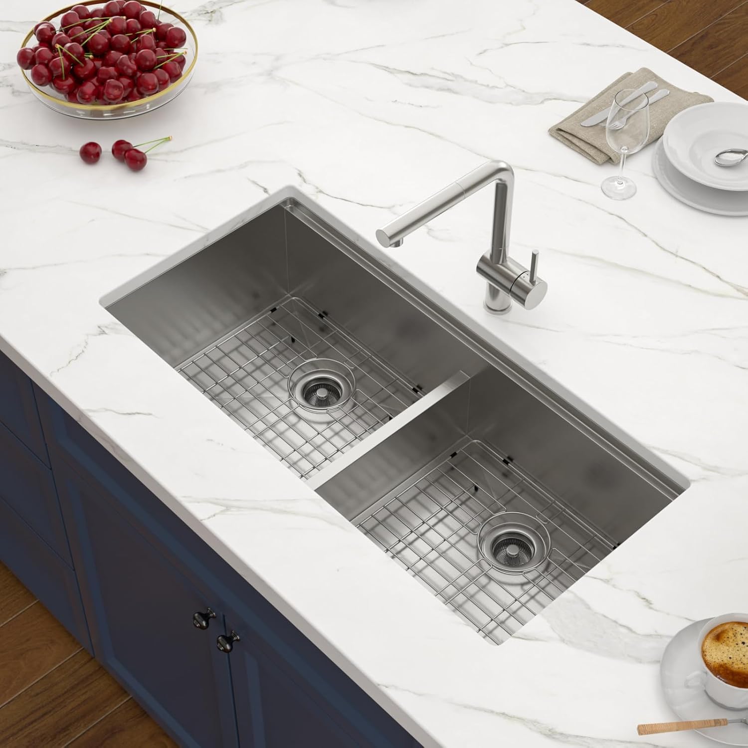 42 inch Undermount Kitchen Sink Double Bowl 50/50 Low Divide Workstation Large Kitchen Sink 16 Gauge Stainless Steel Under Counter Double bowl 42x19 sinks Basin with Mixing Bowl