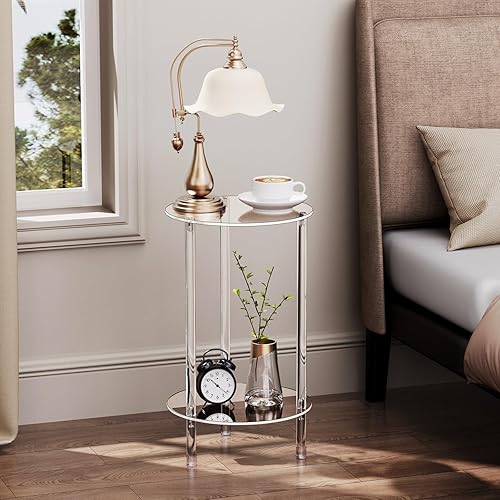 Miniatura 6 de Mesa auxiliar redonda de acrílico transparente para espacios pequeños, 11.81 pulgadas de largo x 11.81 pulgadas de ancho x 19.82 pulgadas de alto,