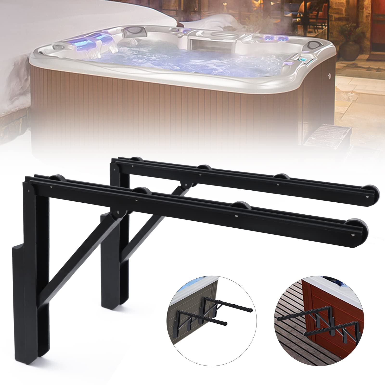 Hot Tub Cover Lift, 2PCS Hydraulic Lift Foldable Hot Tub Cover Roller Racks Universal Assist Spa Cover Roller Racks for Spas & Hot Tubs, Cabinet Free Cover