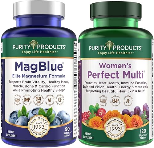 Paquete MagBlue + Perfect Multi para mujer de Purity Products - MagBlue (bisglicinato de magnesio + vitamina D3 + más) - Mujeres Perfect Multi -