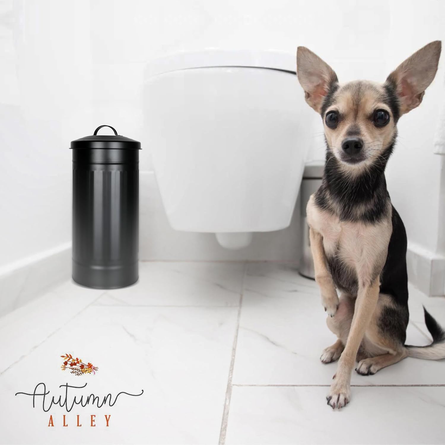 Autumn Alley Black Toilet Paper Holder Canister with Lid – Rustproof Free-Standing Farmhouse Metal Covered Toilet Paper Holder for Mega Rolls, Rustic Enclosed Toilet Paper Storage Stand