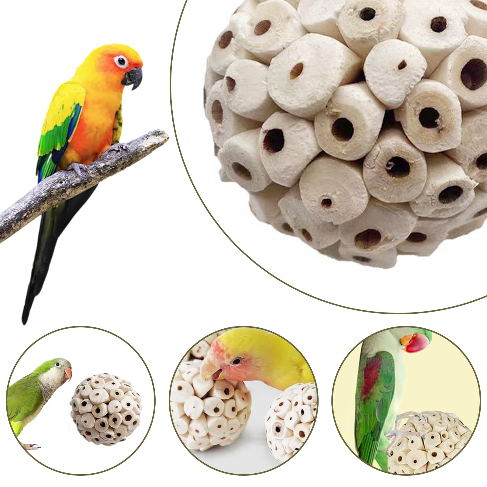 6 Pieces Sola Atta Ball Parrot Biting Toy Bird Chew Accessories Natural Sola Plant Material for Birds, Rabbits, Hamsters and Small Pets. - image 3