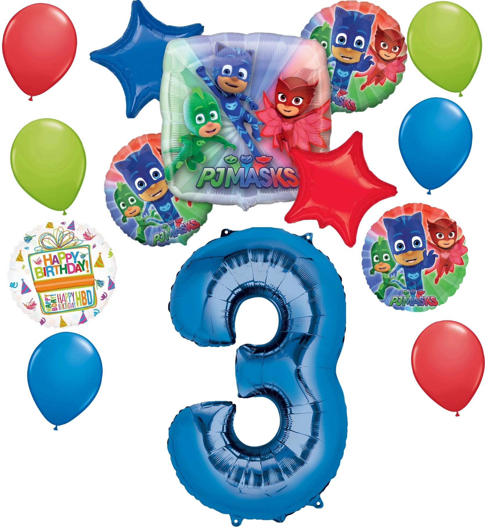 Anagram PJ Masks 3rd Birthday Party Supplies Gekko Owlette Catboy Balloon Bouquet Decorations