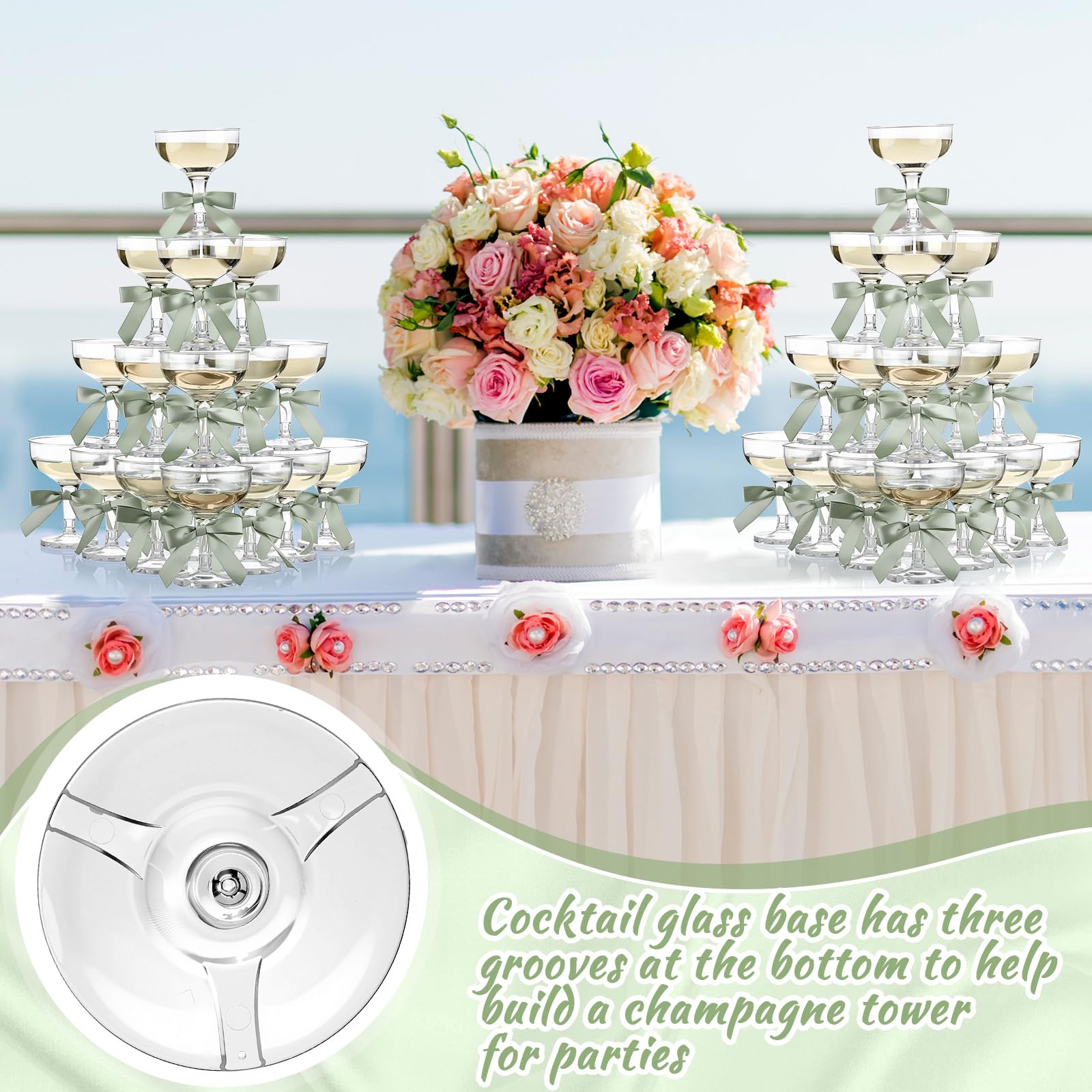 Zopeal Set di 30 bicchieri da Martini in plastica da 141,7 g, per champagne, margarita, cocktail, con fiocco, 7,1 cm, per compleanno, addio al nubilato, casa, bar, matrimoni, torri di champagne (verde