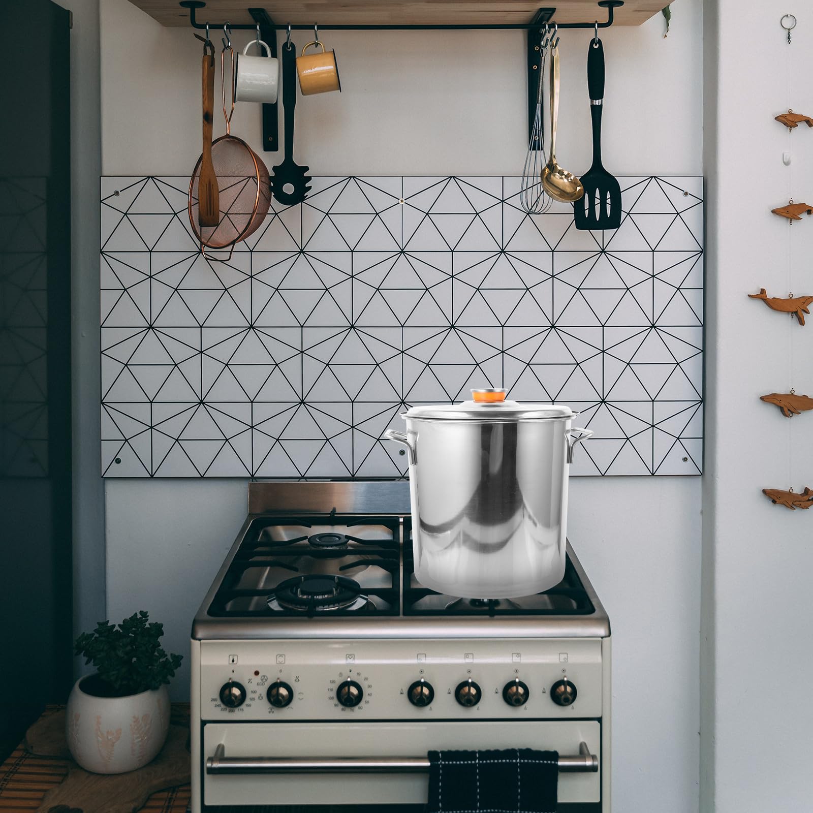 Pentola Manico Design per Zuppa in Acciaio Inossidabile Argento Superficie Lucida e Liscia e Bollitura Crostacei per Cucina Domestica