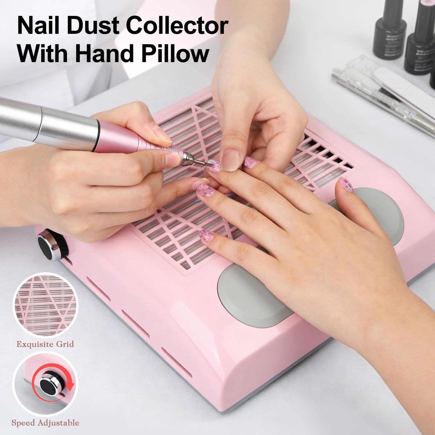 CoFashion Nail Dust Collector for Acrylic Nails Vacuum Machine, 80W Adjustable Vacuum, Electric Nails Filter for Manicure Nail Fan Dust Collector