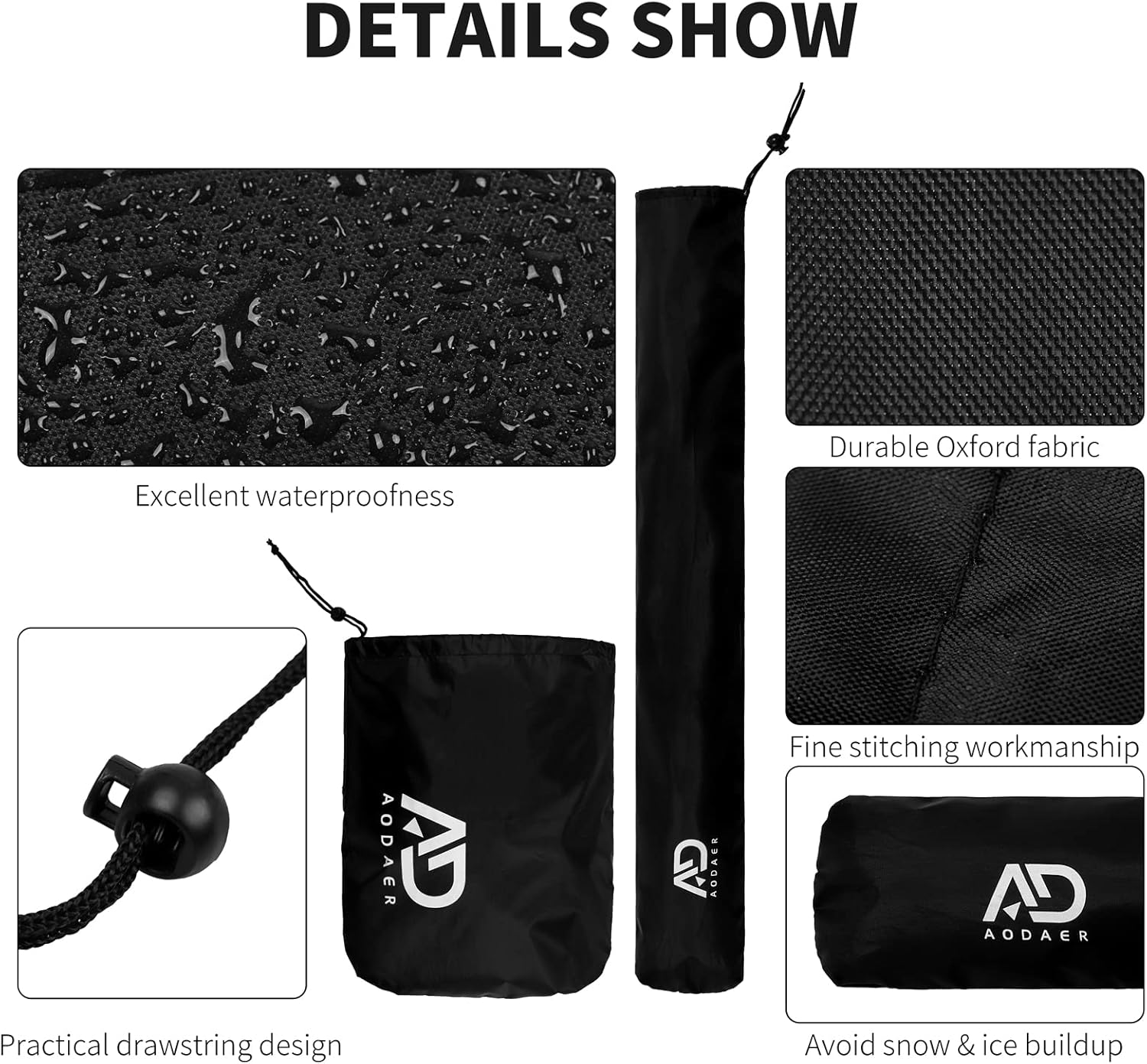 Aodaer 6 Pack Car Windshield Snow Cover with Side Mirror Covers and Windshield Wiper Covers All Weather Front & Rear Ice Frost Protector Windproof Car Cover for Most Vehicles Cars Trucks SUV, Black