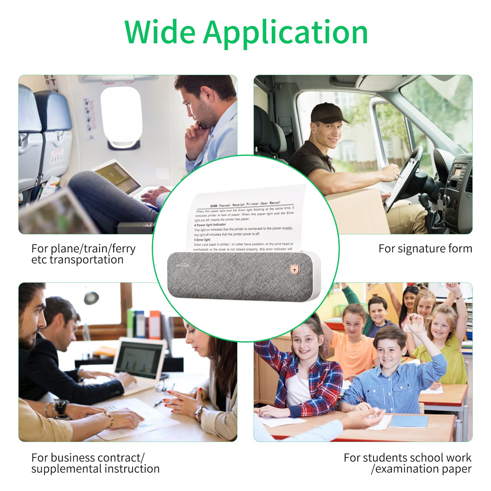 Stampante carta formato A4, trasferimento termico diretto, stampante wireless portatile, 210 mm, mini stampante fotografica porta USB BT, con 1 rotolo di carta termica, supporta carta da 2