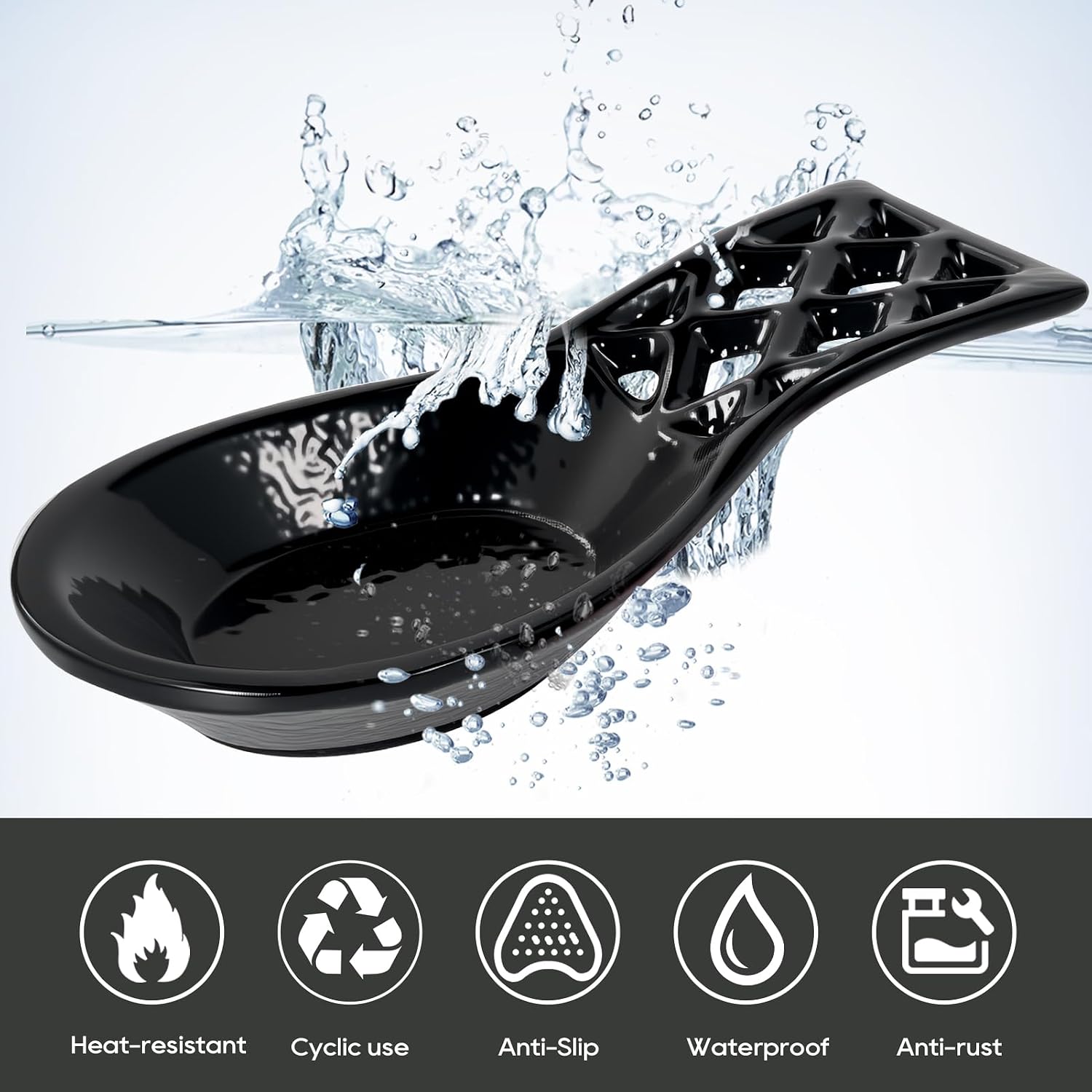 JOGREFUL Cast Iron Spoon Rest, Kitchen Utensil Rest Grid Pattern Black image 3