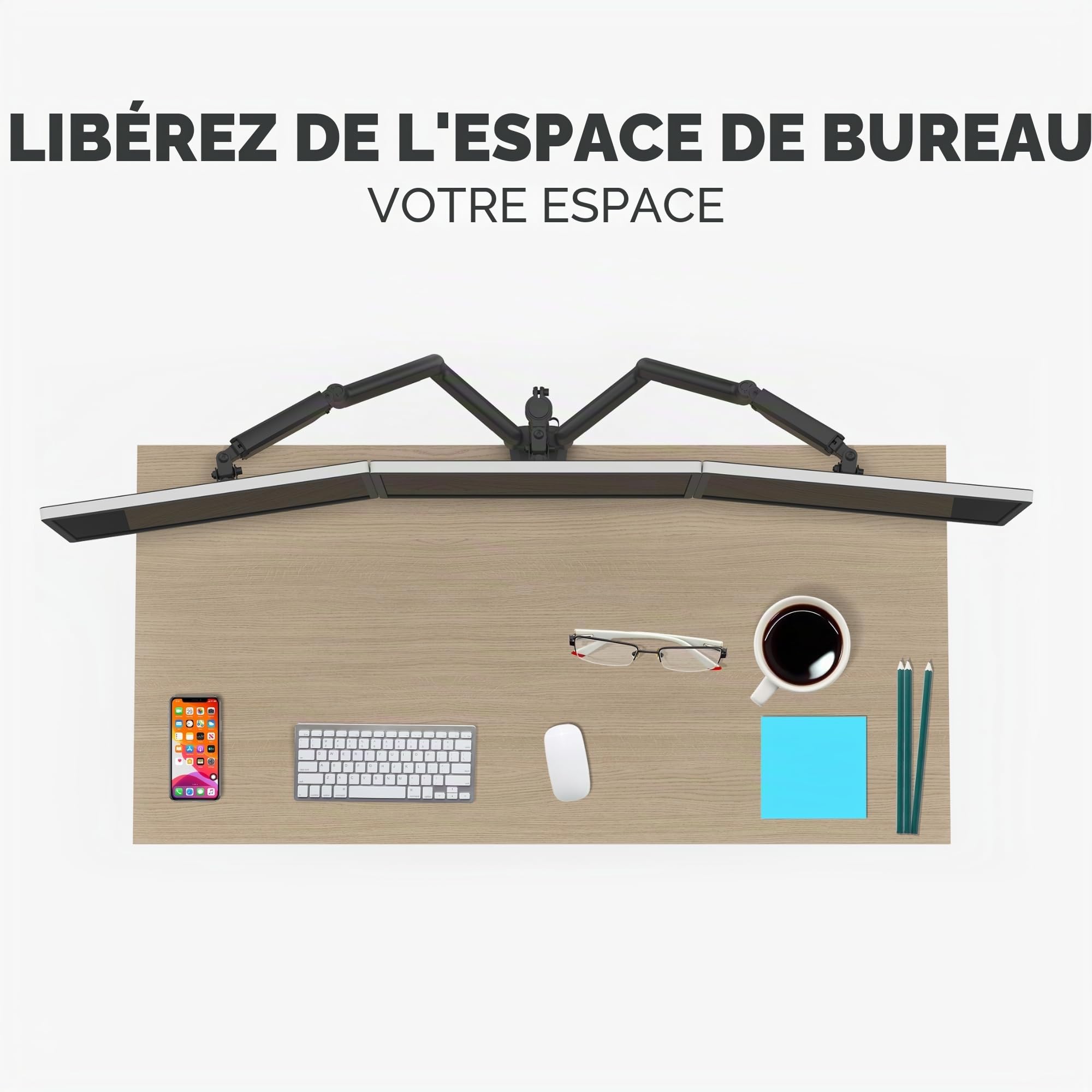 Fellowes Bras Porte Écrans Platinum Triple pour 3 Moniteurs Jusqu'à 27", Portrait Ou Paysage, Norme VESA, 2 Ports USB