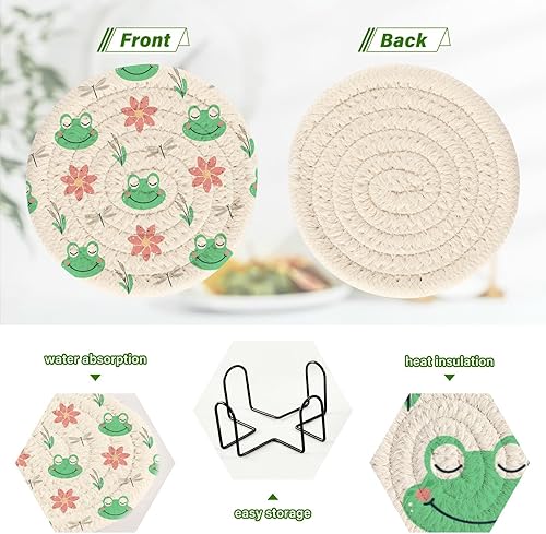 Miniatura 4 de Frogs Flowers Absorbant Coasters Set with Holder 6 Pack Coasters for Drinks Absorbent Table Coasters Posavasos para Mesa