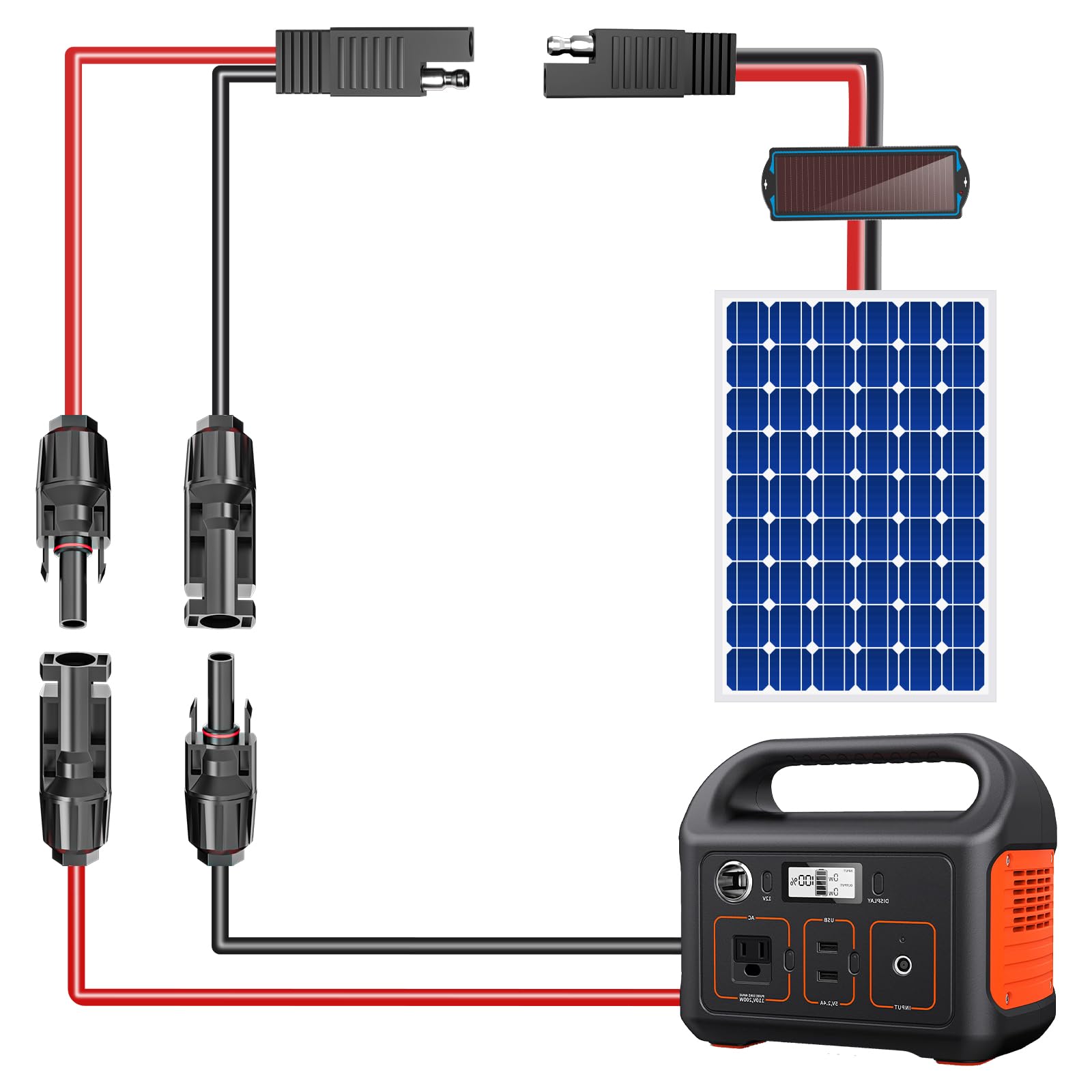 Goupchn Złącza do paneli słonecznych do kabla adaptera SAE 10AWG, przewód przedłużający PV do SAE, z 2 adapterami polaryzacji SAE do SAE, do kampera, przyczepy kempingowej, paneli słonecznych, zestawu
