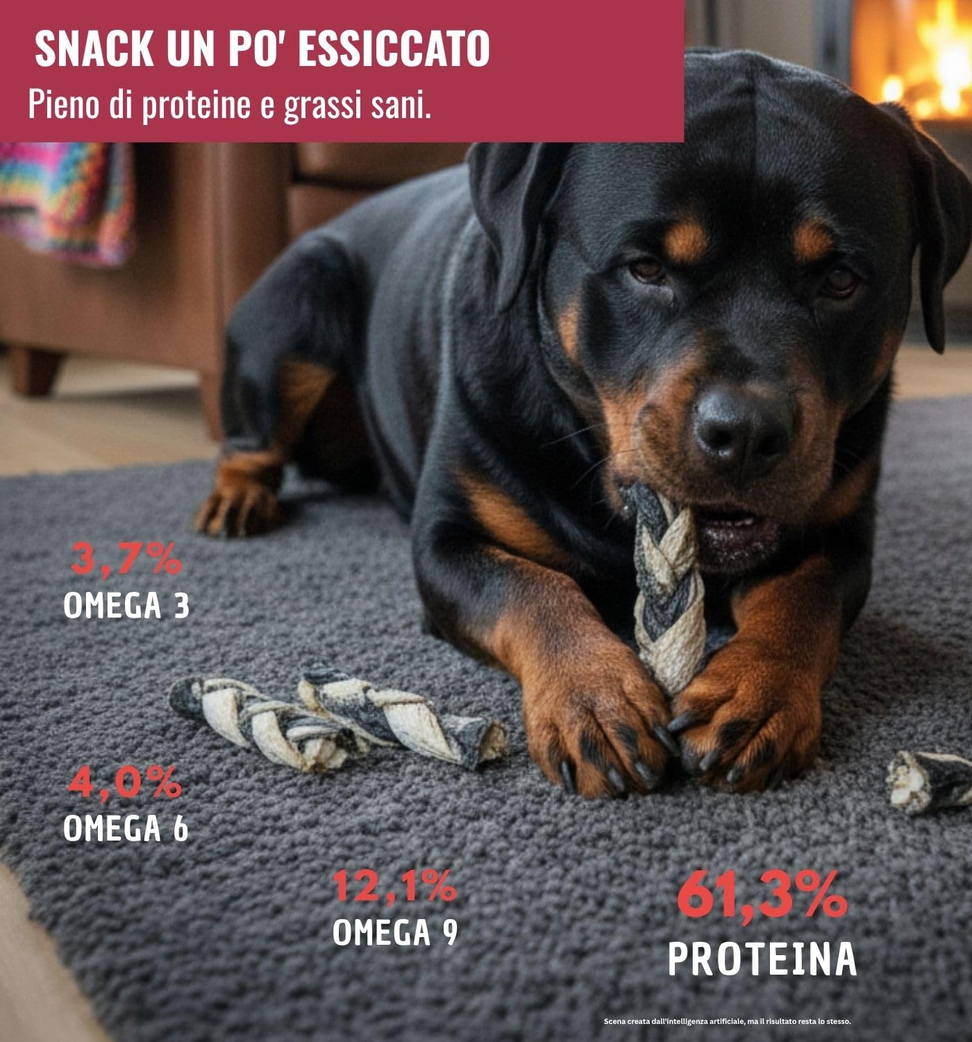 RiNa Trecce di salmone Snack di pesce per cani, snack da masticare con