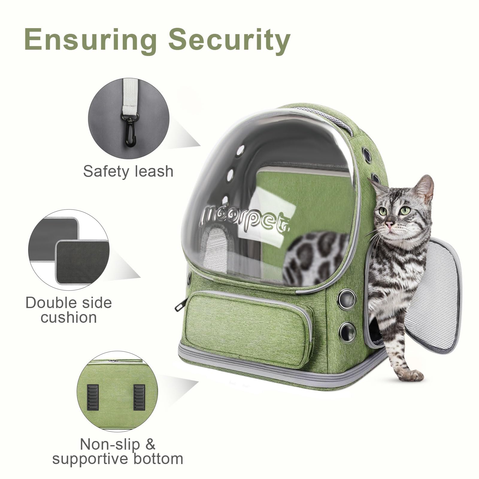 Breathable Cat Bubble Backpack Large Space Pet Carrier Backpack Expandable for Kitty Dog, Foldable Airline Approved Cat Backpack, Transparent PetTravel Backpack Up to 20 lbs (Green) (Green) - image 6