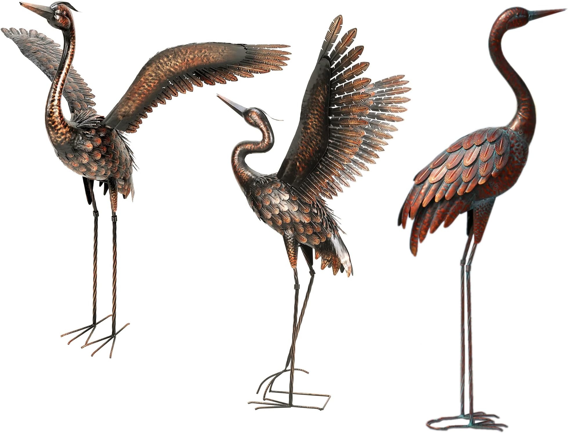 chisheenGarden Crane Statues Outdoor Heron Metal Yard Art Sculptures