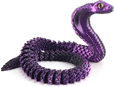 3D Printed Snake Realistic Fake Cobra Toy Articulated Fidget Snake Figure, Lifelike PLA Animal Desk Pet for Collectors & Halloween Decor