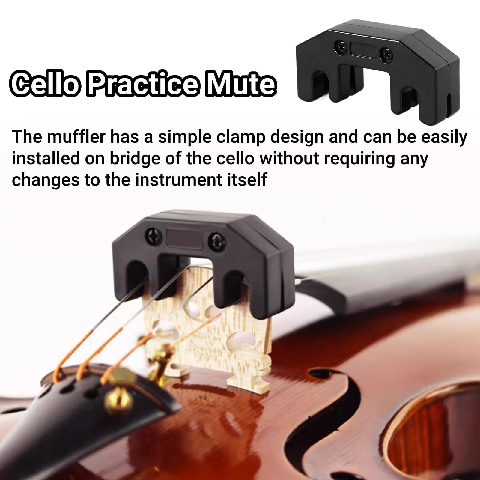 Sordina para Violonchelo Silenciador de Metal para Práctica de Violonchelo Diseño de Abrazadera Ajustable Silenciador para Violonchelo (BA37 Negro)