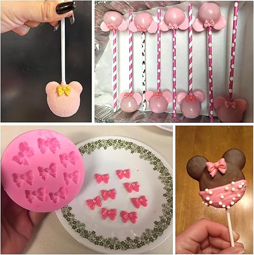 Miniatura 6 de Actvty Molde de chocolate para lazo, 4 piezas de mini moldes de lazo, moldes de silicona para fondant para postres de bricolaje, cake pop, dulces,