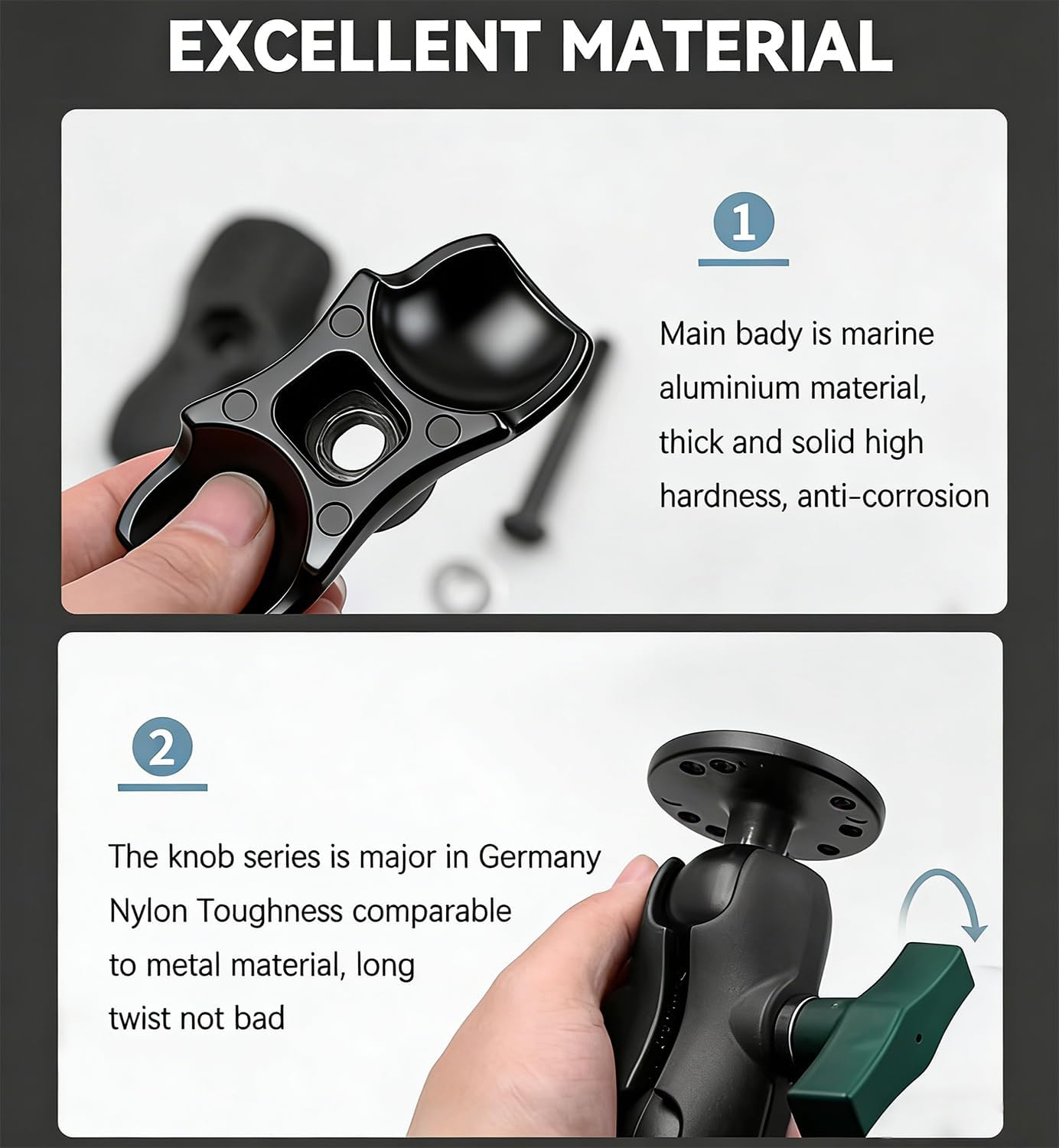 Strg Double Socket Arm for 1.5 Inches/C Size/ 38mm Ball Mounts, 3.4'' Length Aluminum Alloy Short Socket Arm Powerful Clamp Compatible with RAM Mount, iBolt and More