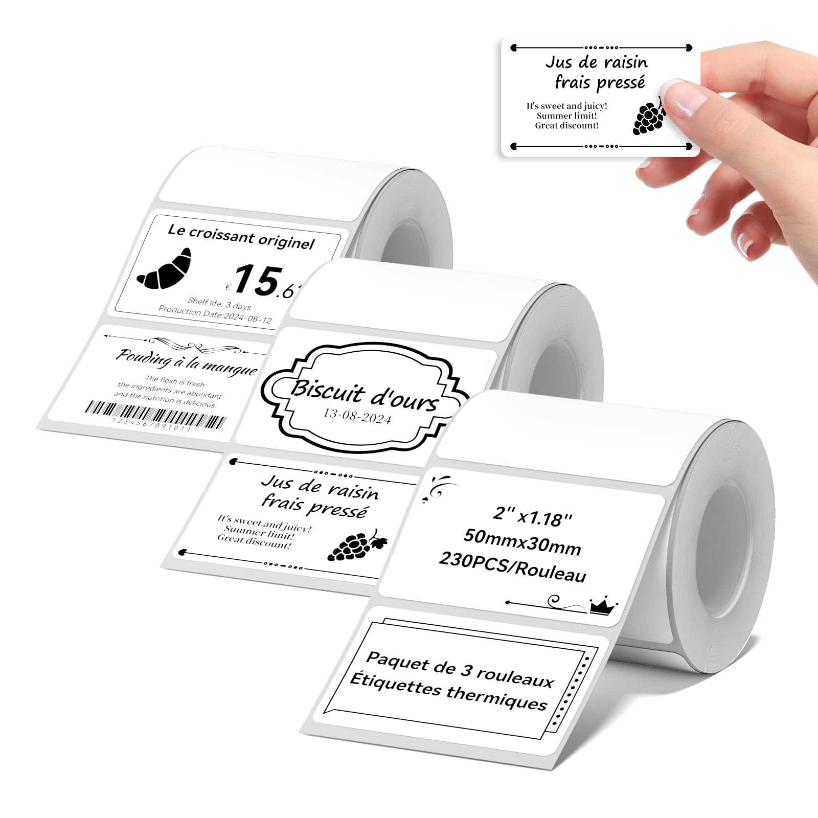 NIIMBOT 3 Rouleaus Etiquette Pour B1 B2 B21 B3S B31 B4/K4 Imprimante, Autocollantes Etiquette 50 * 30mm, 230 Pièces Par Rouleau, Blanc