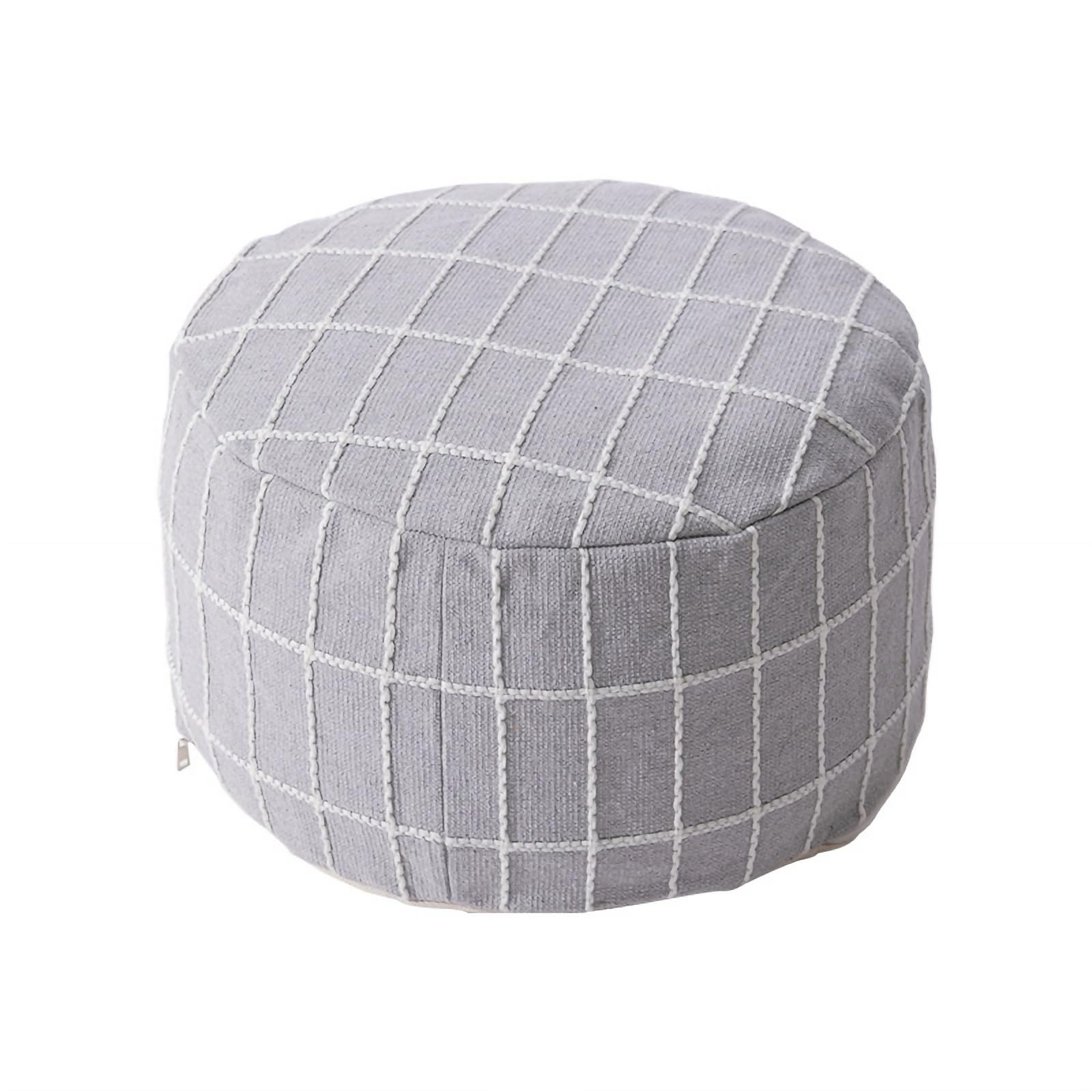 MOCOFO Modern Simple Round Pouf Cover Unstuffed Cotton Jacquard Footstool for Living Room, Bedroom, Patio(Gray,15x8inches)-image-3