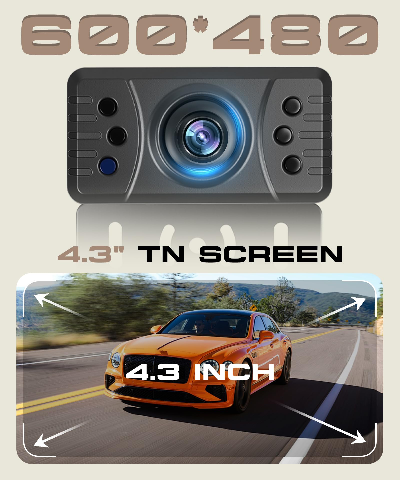 Rimoody Caméra de Recul sans Fil, Moniteur TN 4,3 Pouces, Étanche IP68/Vision Nocturne Grand Angle/Lignes de Guidage Réglables/Inversion Image pour Voiture Camion Fourgon Caravane