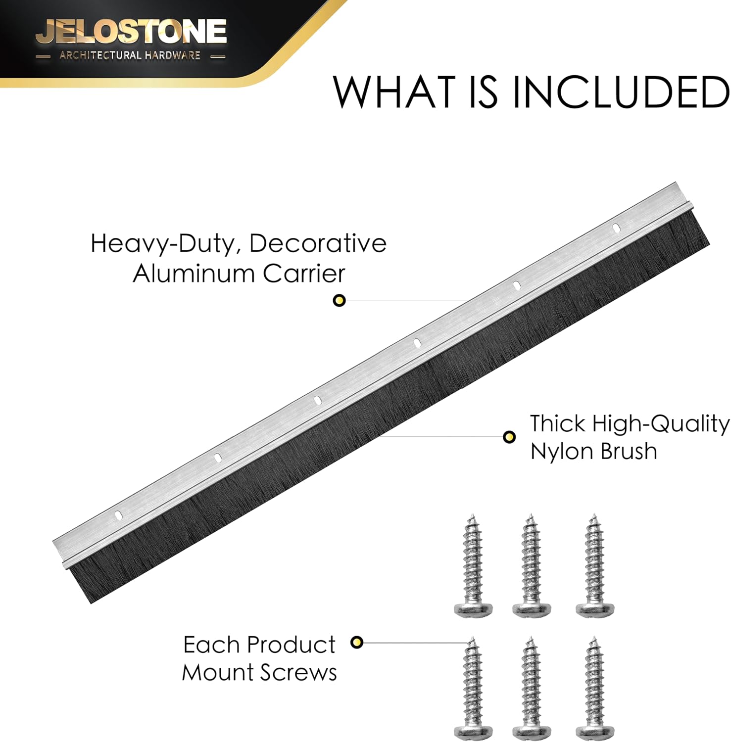 2 Pack - 36'' Commercial Aluminum Door Sweep with Nylon Brush Insert(Clear Anodized) for Gaps up to 1’’, UL Fire-Rated, UV Stable, Dependable, Long-Lasting and Cost Effective, JS-NB181