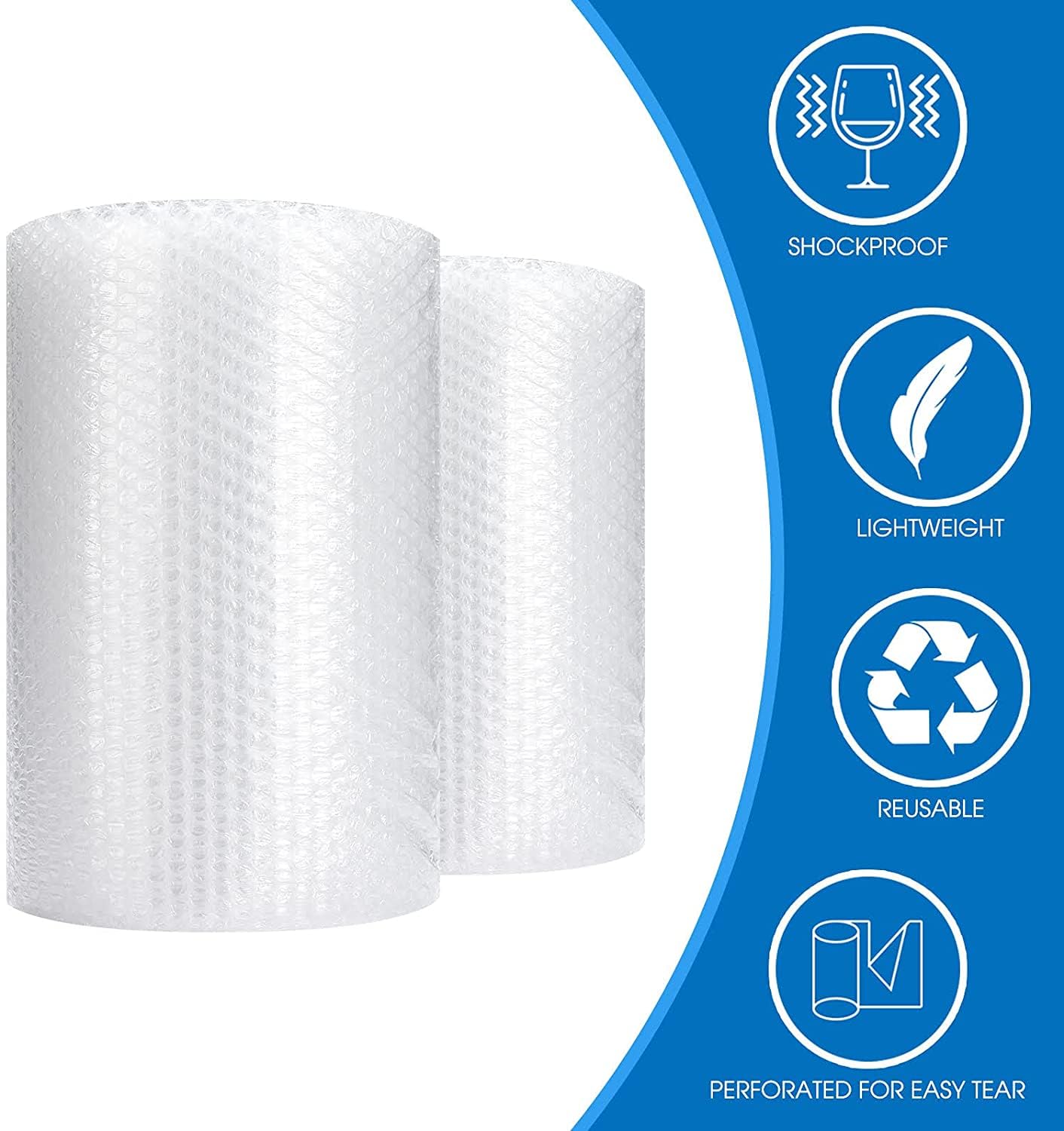 Rotolo di pluriball, 43 cm x 200 m in totale [2 rotoli da 10 piedi] Rotolo di pluriball perforato da 30,5 cm incluso 20 etichette adesive fragili
