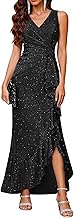 BeryLove Sequin Christmas Formal Wedding Guest Cocktail Midi Ruffle Dresses Mother of The Bride Dress
