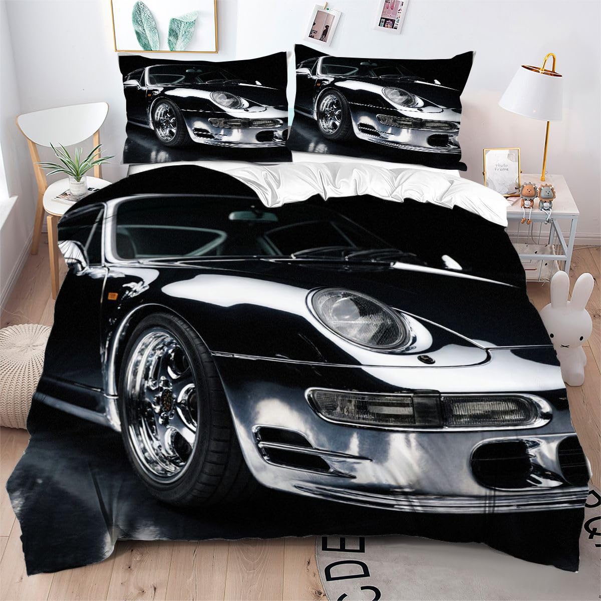 Parure de lit voiture de sport 3D pour studio et chambre d'étudiant avec housse 160x200