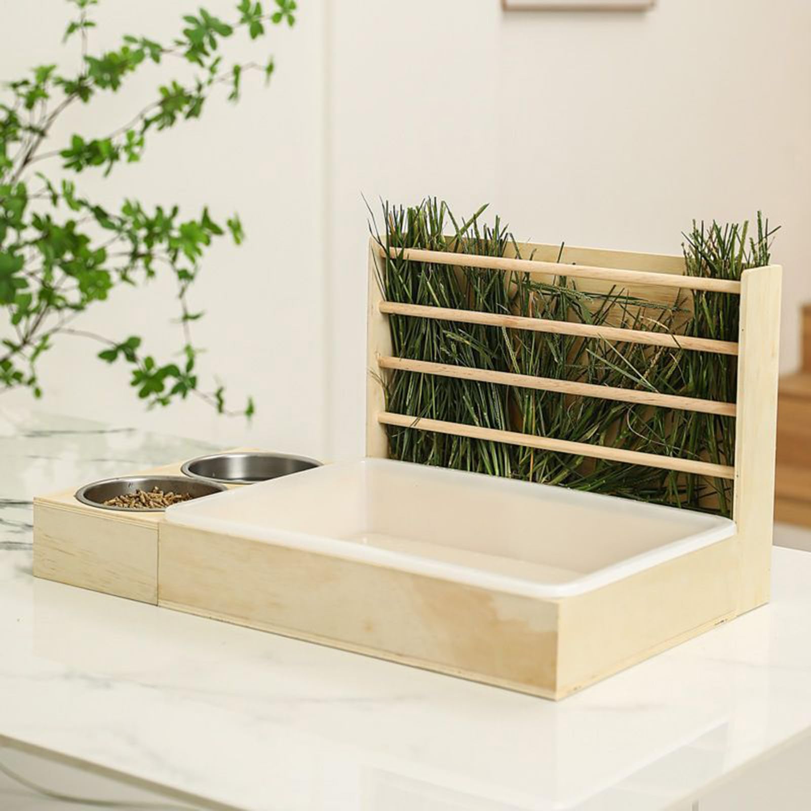 De Heno De Madera De Madera con De Y Cuencos | Portahenos Dispensador Antiderroche Multifuncion Para Jaulas De Roedores Y Mascotas Pequeñas