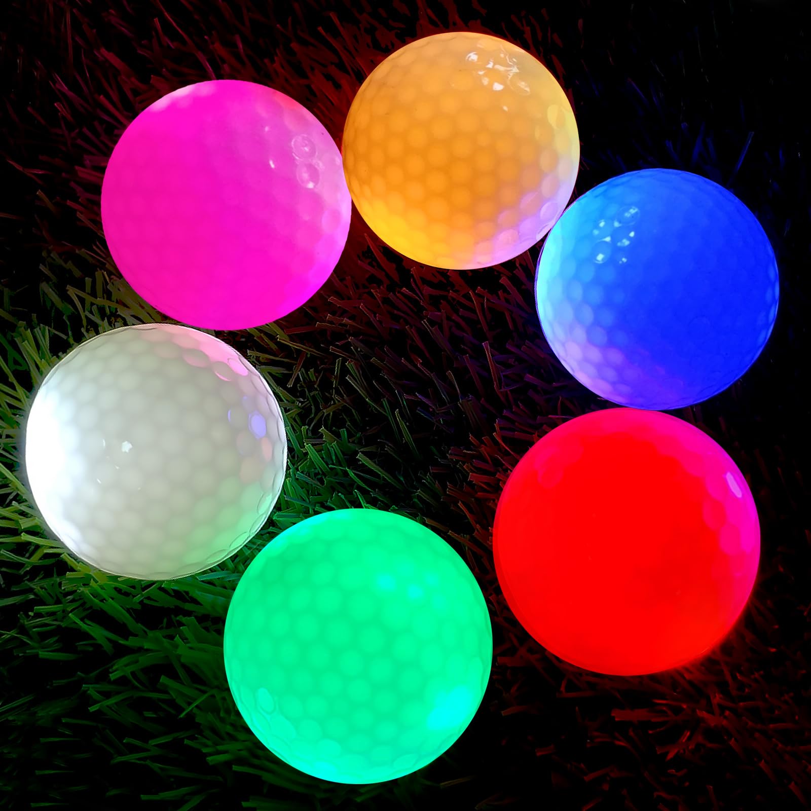 BORDEAG Lot de 6 balles de golf LED, balles de golf colorées pour entraînement nocturne