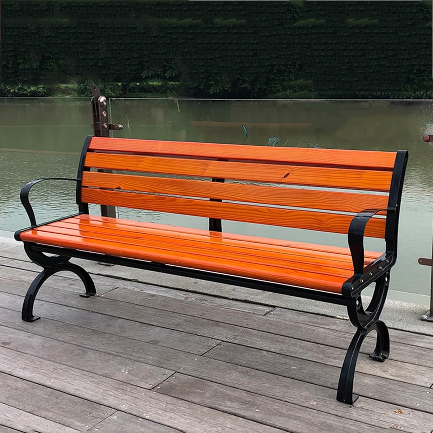 47.24 Inch Outdoor Double Patio Bench Anticorrosive Wood Weatherproof Outdoor Garden Bench Sturdy and Durable Porch Back Chair(150 * 40cm(47.24 * 15.75in))