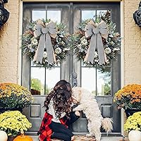 Vista 5 de Paquete de 2 lazos de arpillera a rayas negras y blancas de otoño para decoraciones de coronas, lazos de manualidades rústicas de granja