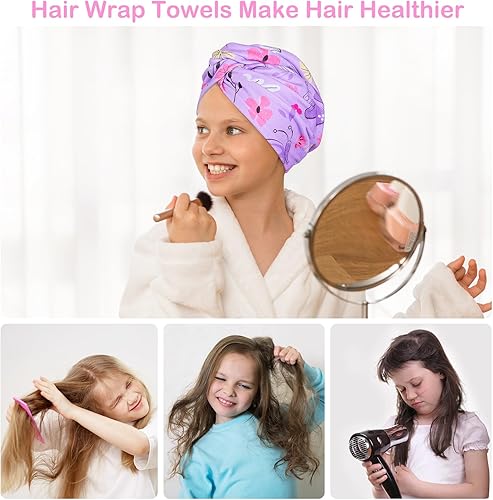 Vista 95 de Basumee Toalla de microfibra para el cabello para niños, paquete de 2 toallas de pelo de secado rápido con turbantes para cabello húmedo, toalla