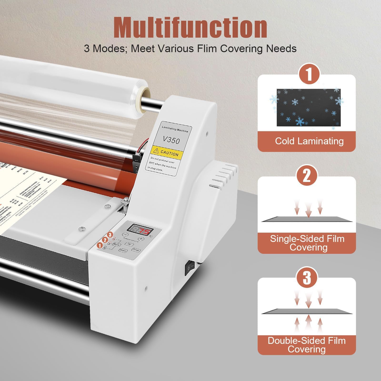 Laminator Komercyjny 335/450 mm do Laminowania na Gorąco i Zimno | Przemysłowy Laminator Fotograficzny 1,1 m/min z Wyświetlaczem Cyfrowym, Laminowanie Dwustronne, do Papieru, Kartonu(450MM)