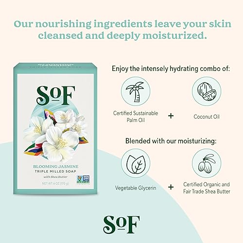 Miniatura 4 de SoF Body Care - Jabón de barra Blooming Jasmine anteriormente cuidado corporal del sur de Francia jabón triple molido con manteca de karité orgánica