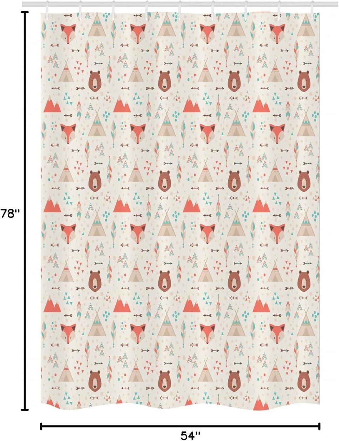 Ambesonne Tribal Stall Shower Curtain, Prehistoric Fox Arrows Bear Lodge Houses Feather Graphic, Fabric Bathroom Decor Set with Hooks, 54" W x 78" L, Salmon Amber White