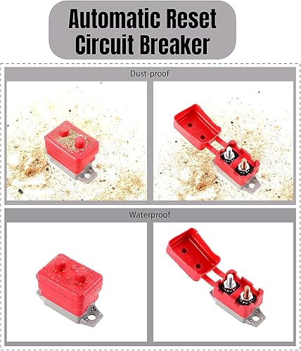 Miniatura 7 de 4 piezas DC 12V - 24V Disyuntor de reinicio automático con perno de cubierta para automóviles y más (25 amperios)