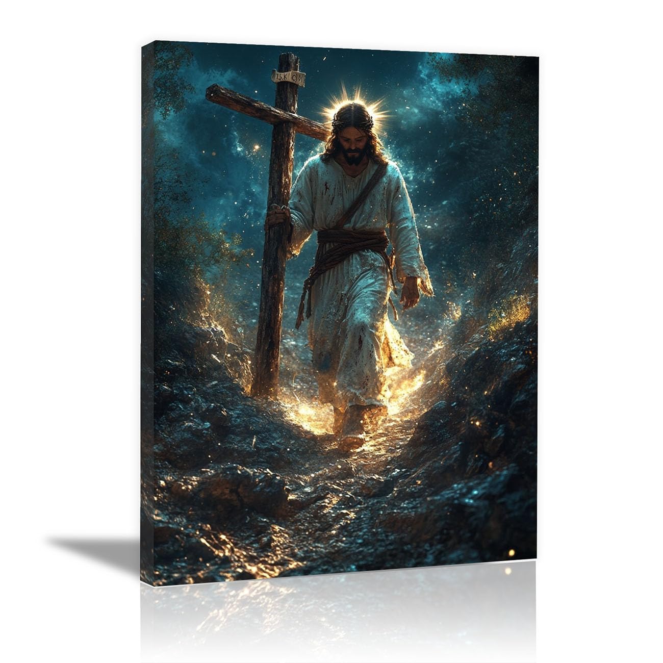 WIKEO Religijne obrazy na płótnie Jezus Jezus na obrazach cierpienie plakat nowoczesne obrazy drukuj sztuka ścienna obraz sypialnia biuro (złoto 4)-40 x 60 cm oprawione
